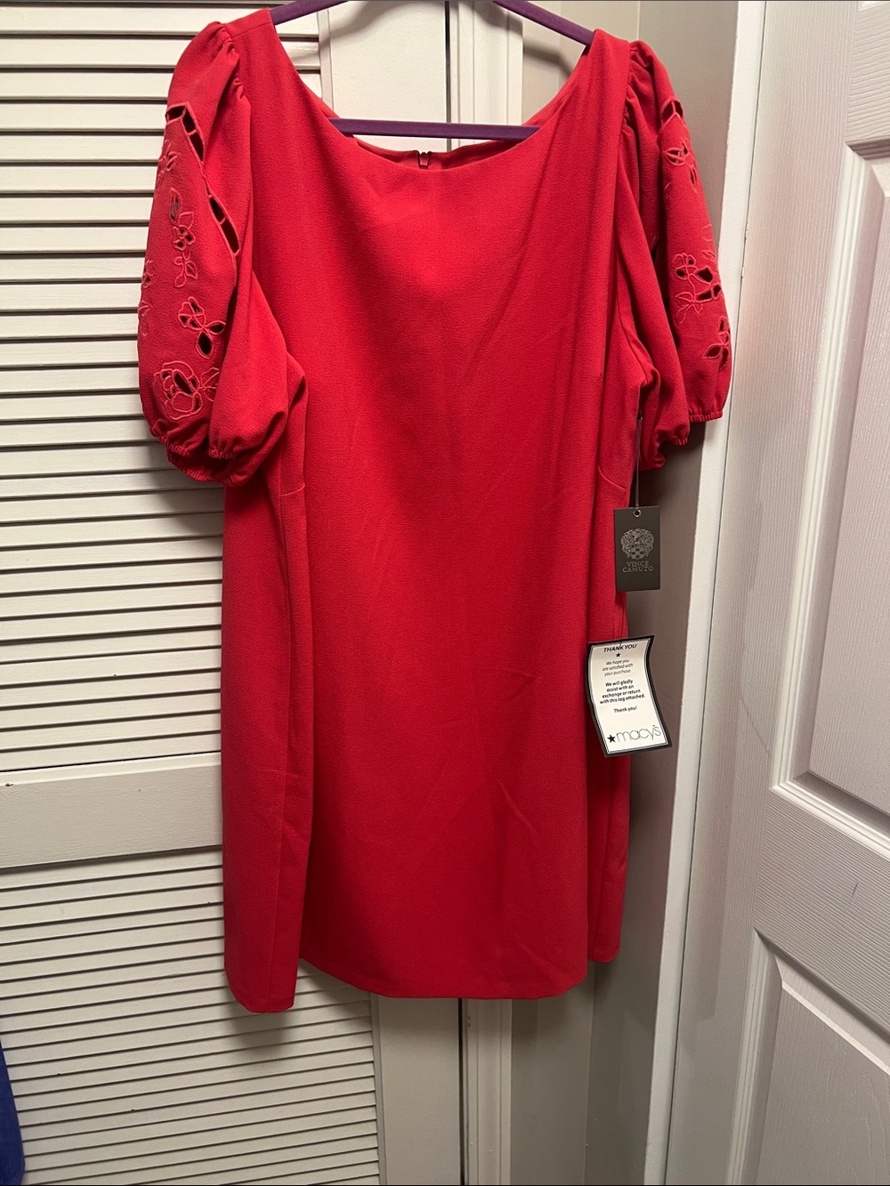 Vince Camuto Red Puff Sleeve Cutout Detail Dress